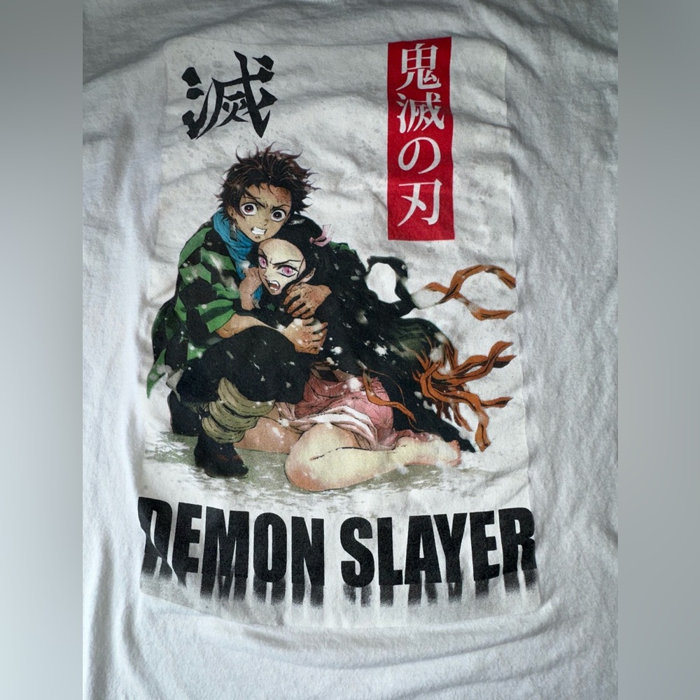Demon Slayer Graphic Tee - White with Multicolor Print Y2K vintage